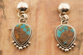 Artie Yellowhorse Genuine Mineral Park Turquoise Sterling Silver Post Earrings